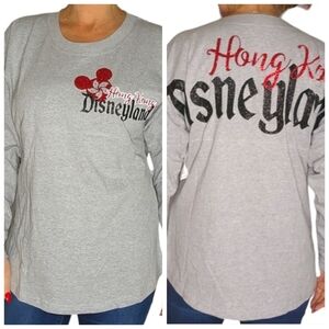 *NWT Boxercraft  Disneyland Hong Kong Print Long Sleeve Shirt Small Grey